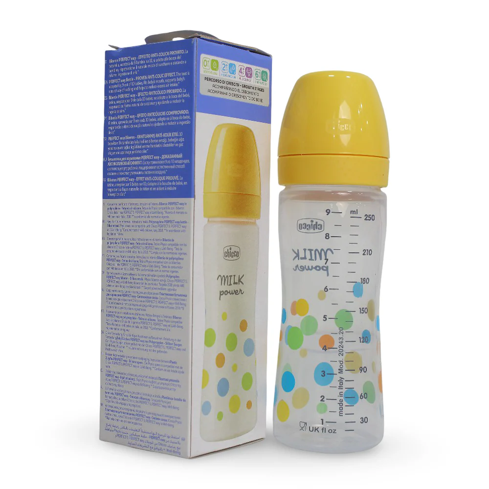 Chicco Perfect Easy Physio Anti-Colic Baby Bottle 250ml - Yellow - Image 2