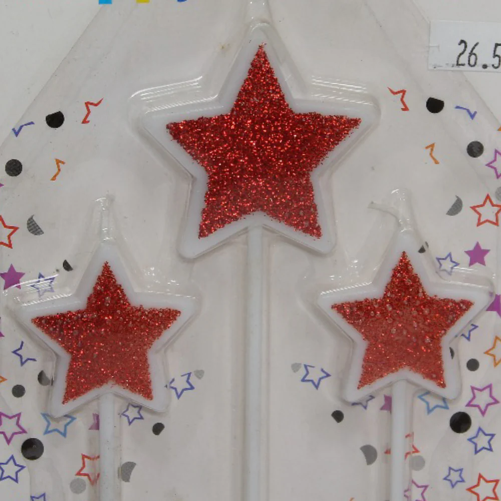Birthday Glitter Candles – Red with Star Design (3) - Image 2