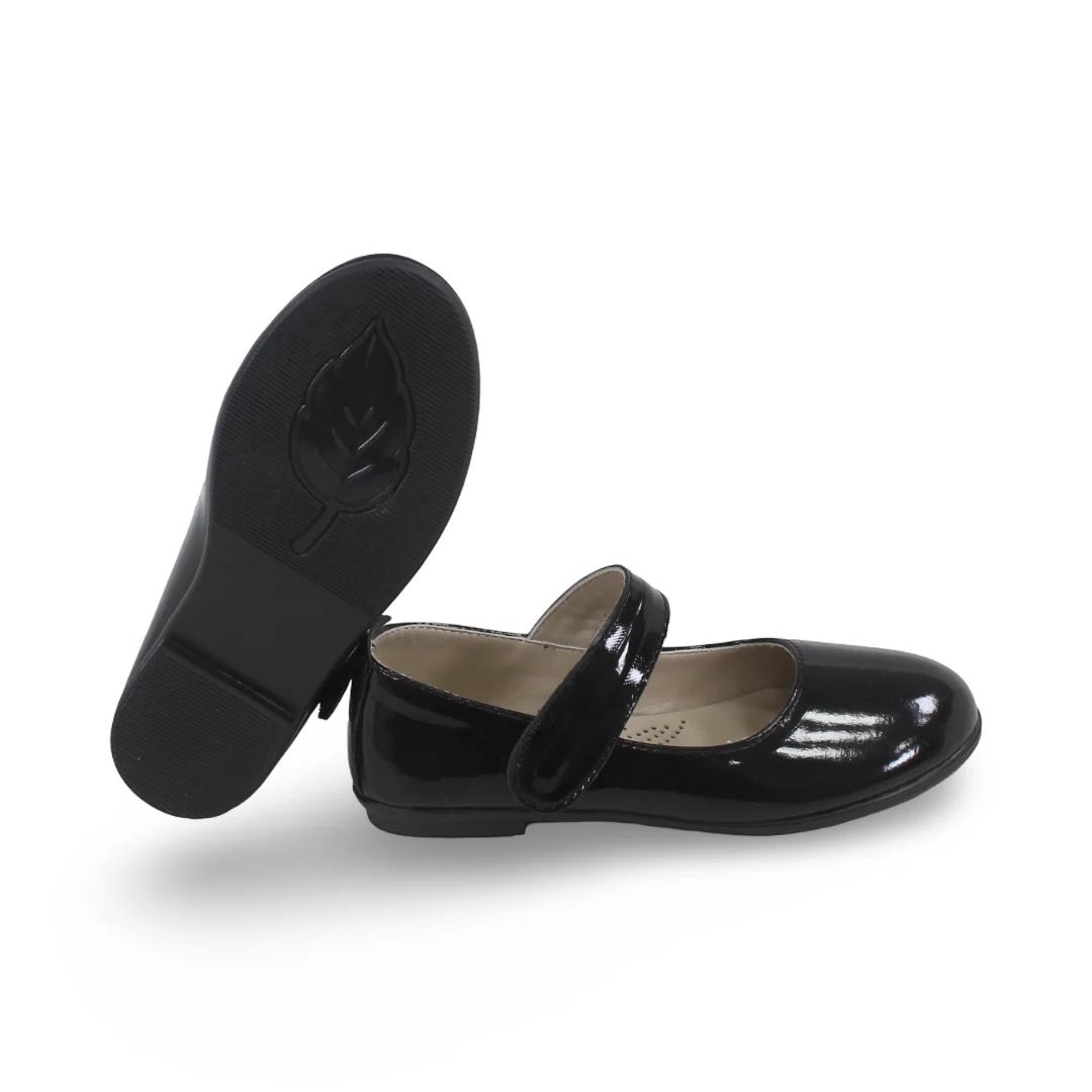Girls Leather Ballerina – Shiny Black - Image 2