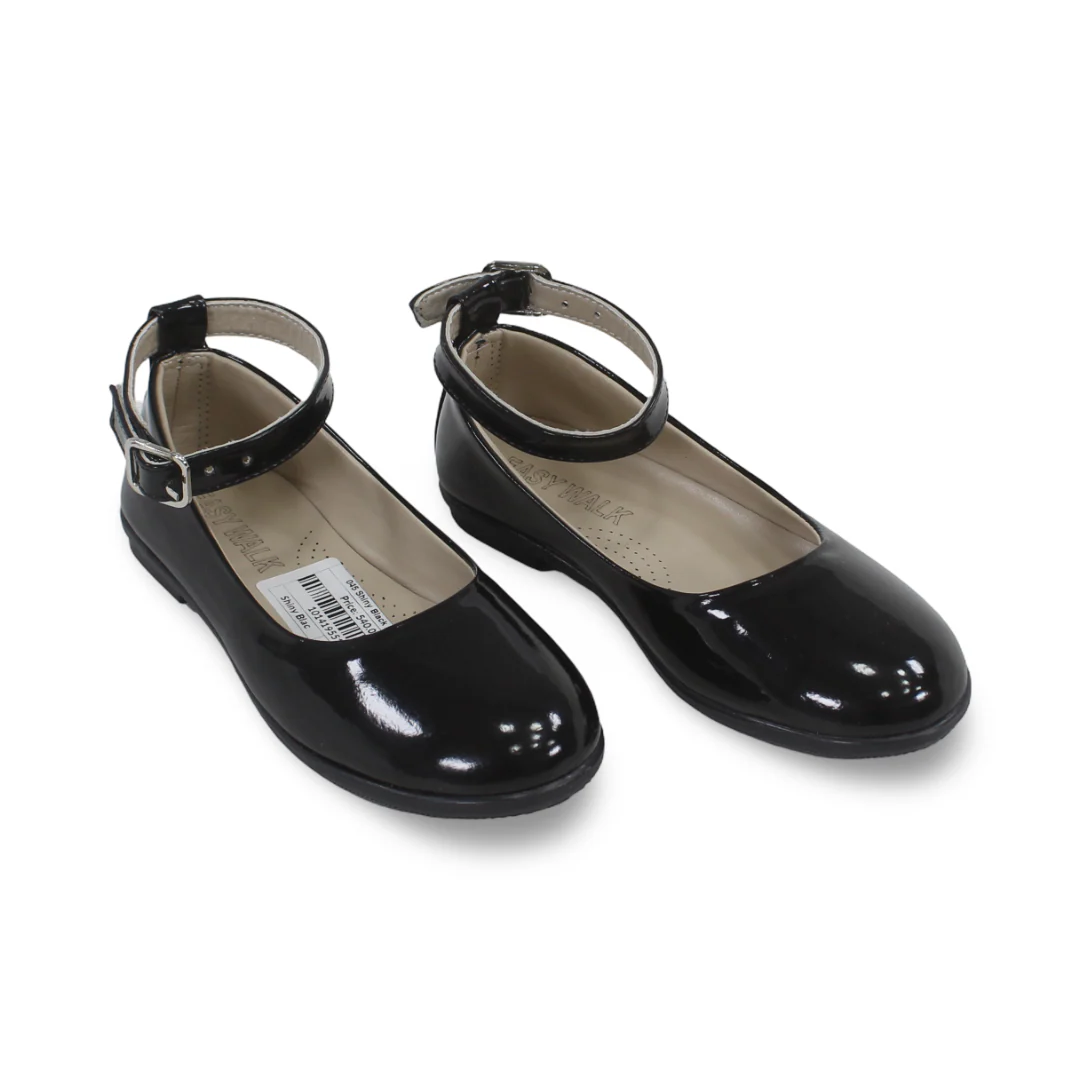 Girls Leather Ballerina – Shiny Black