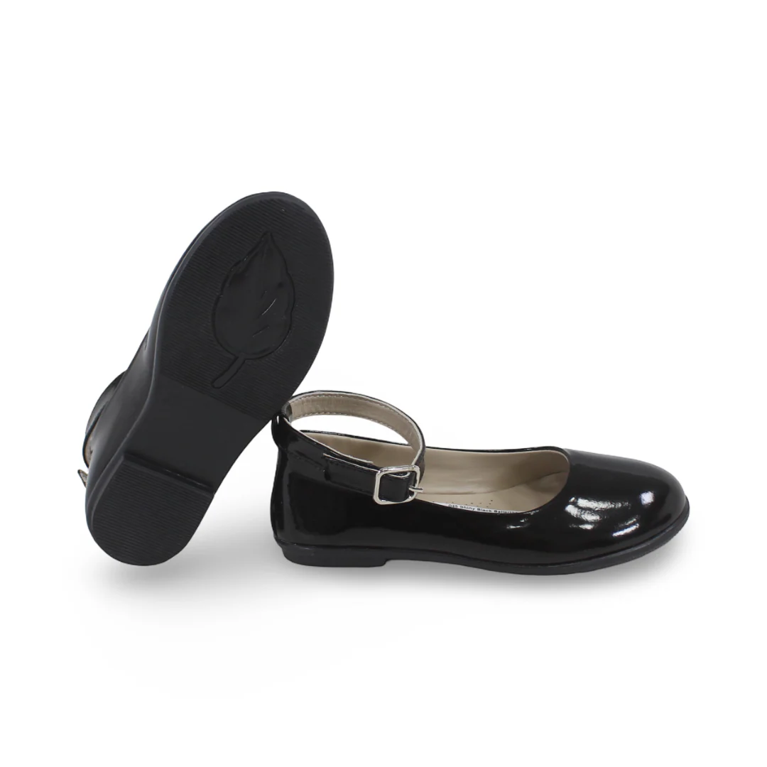 Girls Leather Ballerina – Shiny Black - Image 3