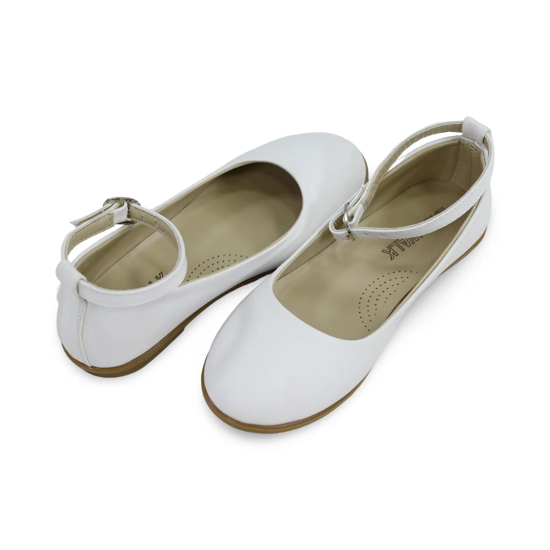 Girls Leather Ballerina – White - Image 2