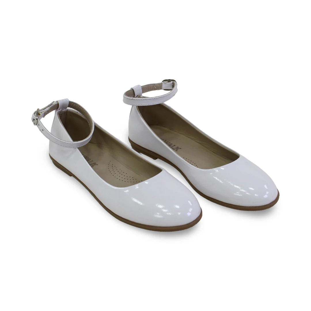 Girls Leather Ballerina – White - Image 4