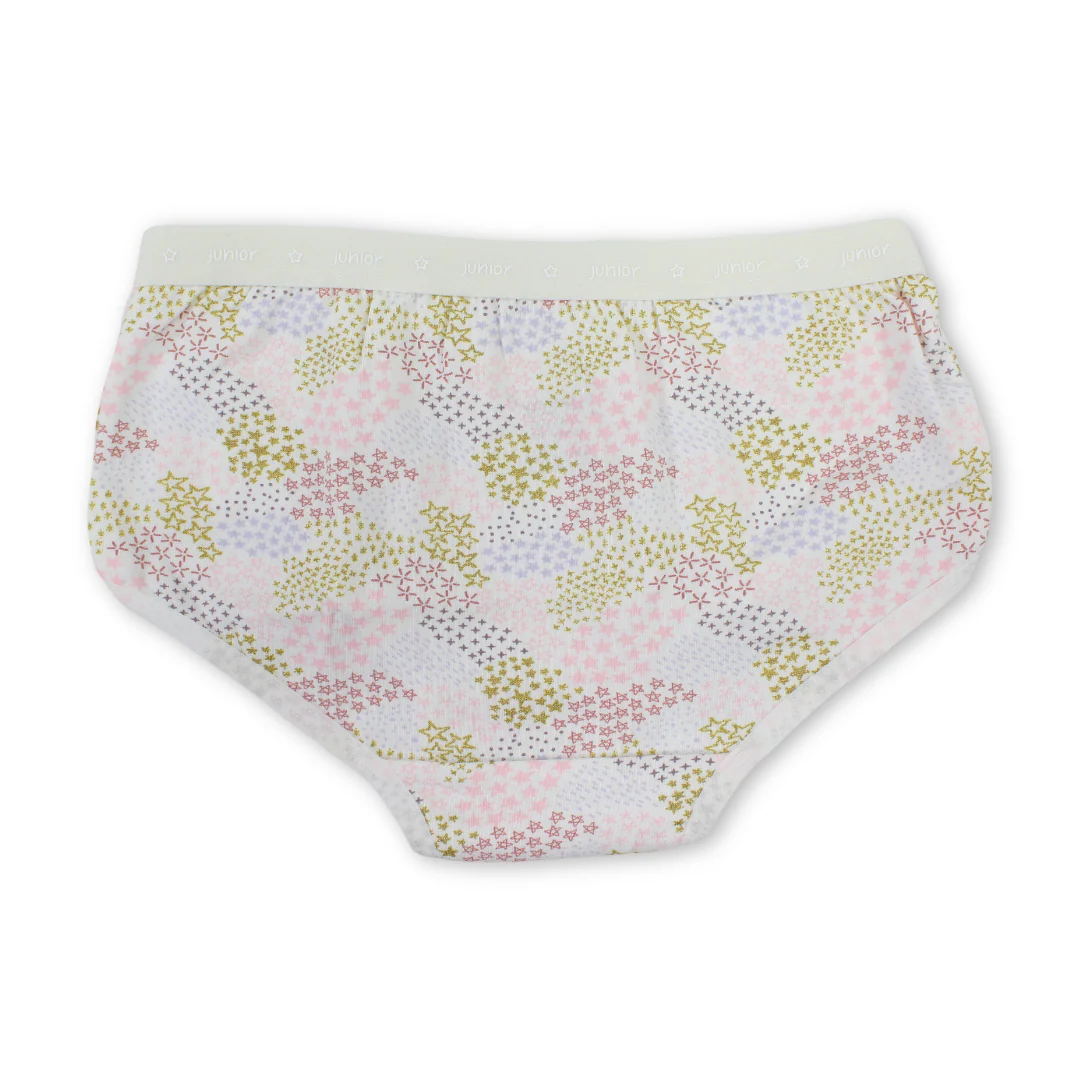 Girls Cotton Panties – Off-White with Stars Print - Image 2
