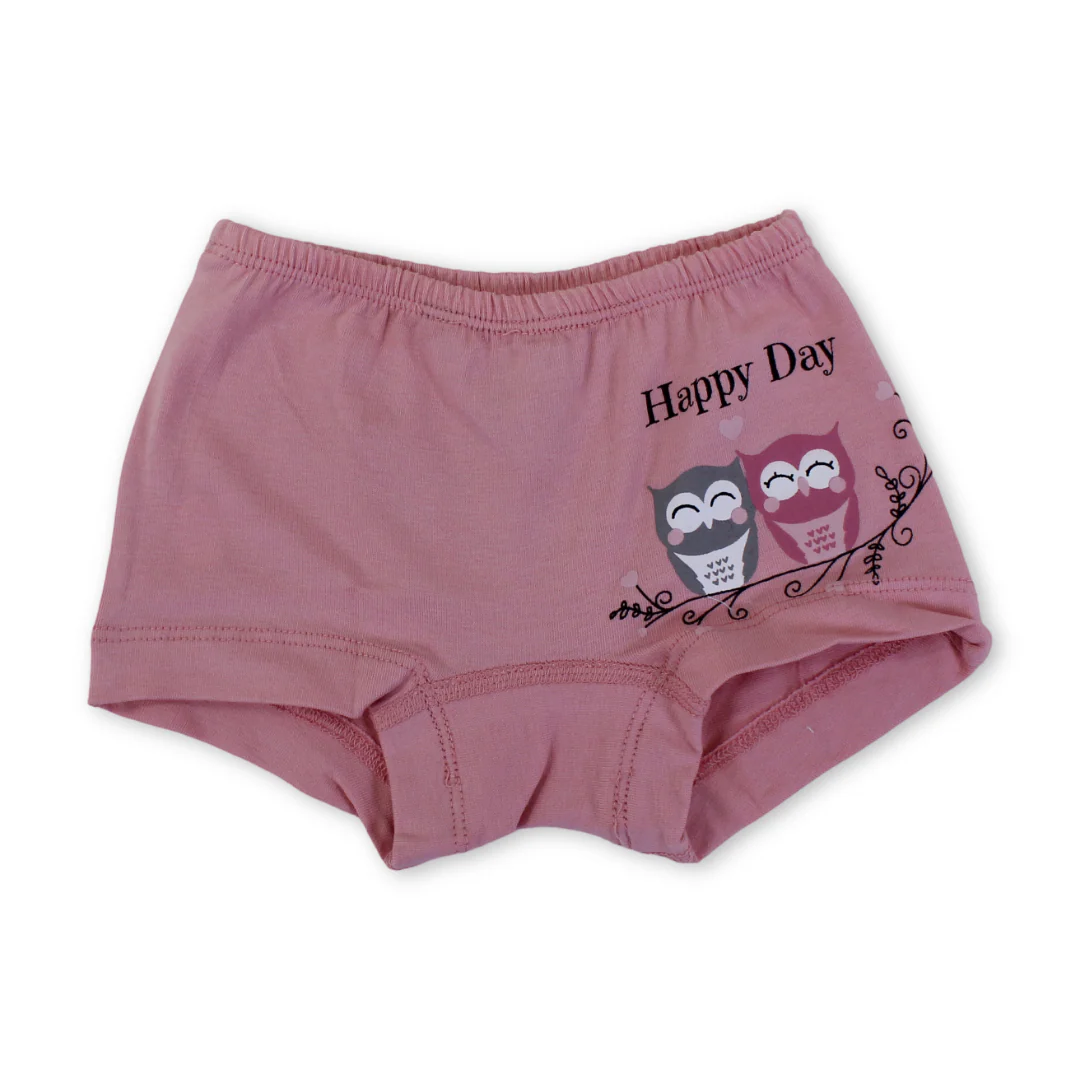 Girls Cotton Pantie – Salmon with Owl Print