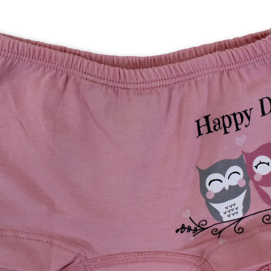 Girls Cotton Pantie – Salmon with Owl Print - Image 3