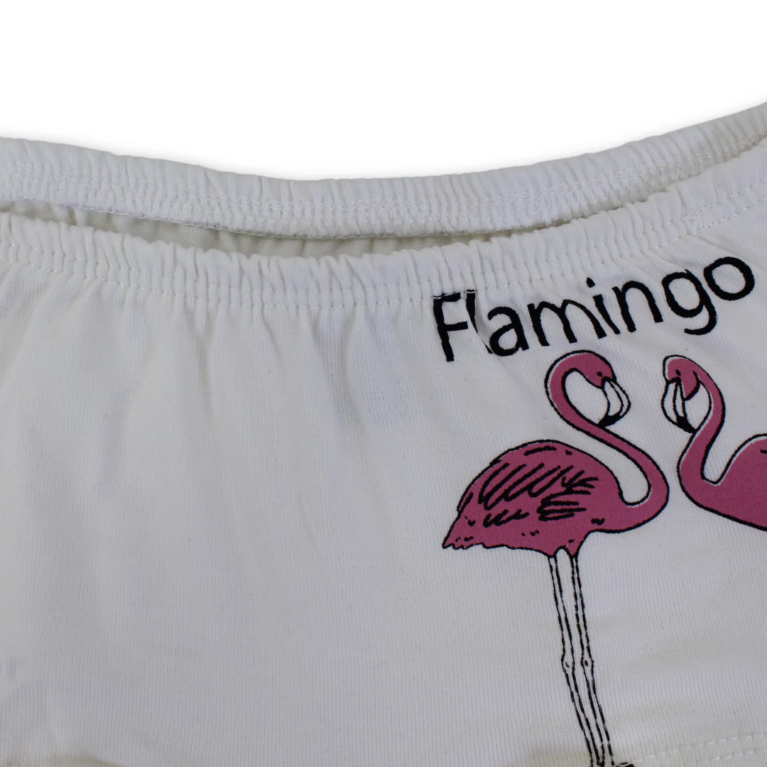 Girls Cotton Pantie – Off-White with Flamingo Print - Image 3
