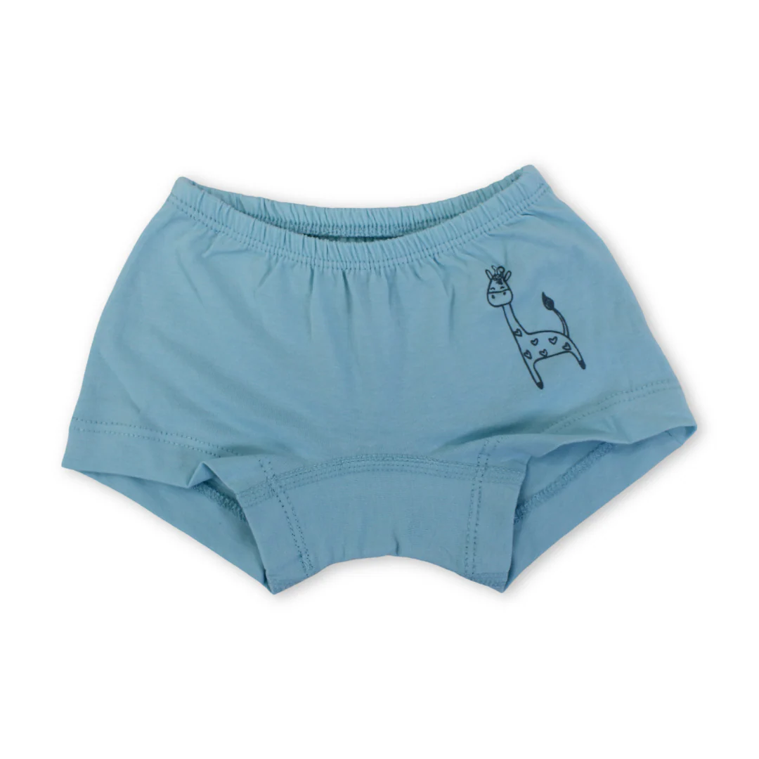 Girls Cotton Pantie – Baby Blue with Giraffe Print