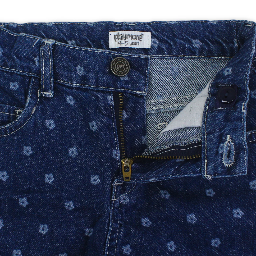 Girls Denim Short – Floral Print - Image 3