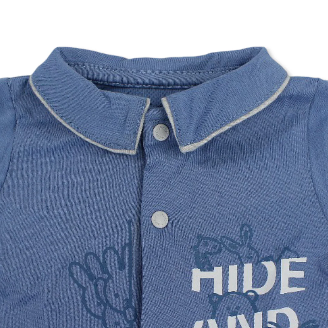 Baby Boys Cotton Romper – Baby Blue with "Hide and Seek" Print - Image 3