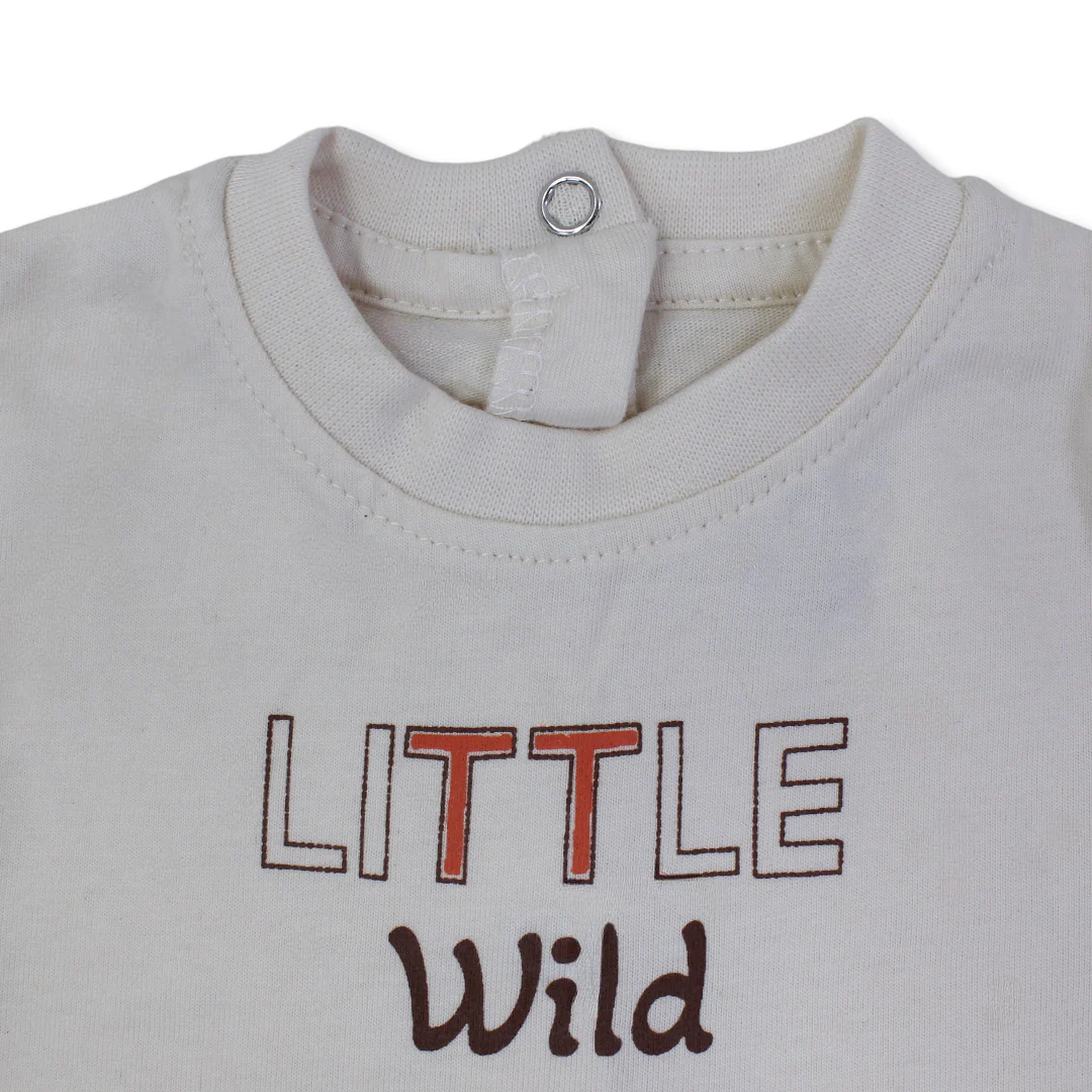 Baby Boys Cotton Romper – Beige with "Little Wild" Print - Image 3