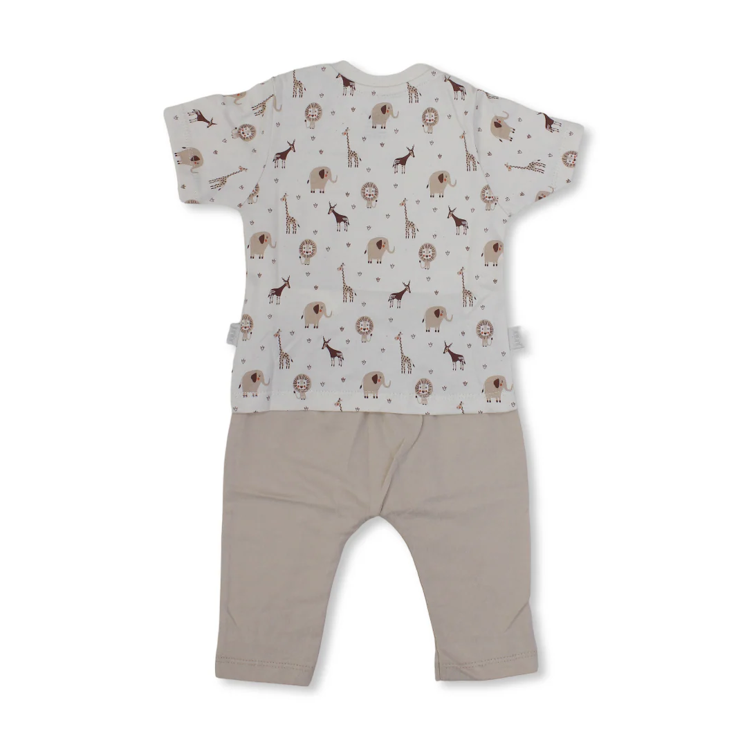 Baby Boys Cotton Pajama – Beige with Animals Print - Image 2