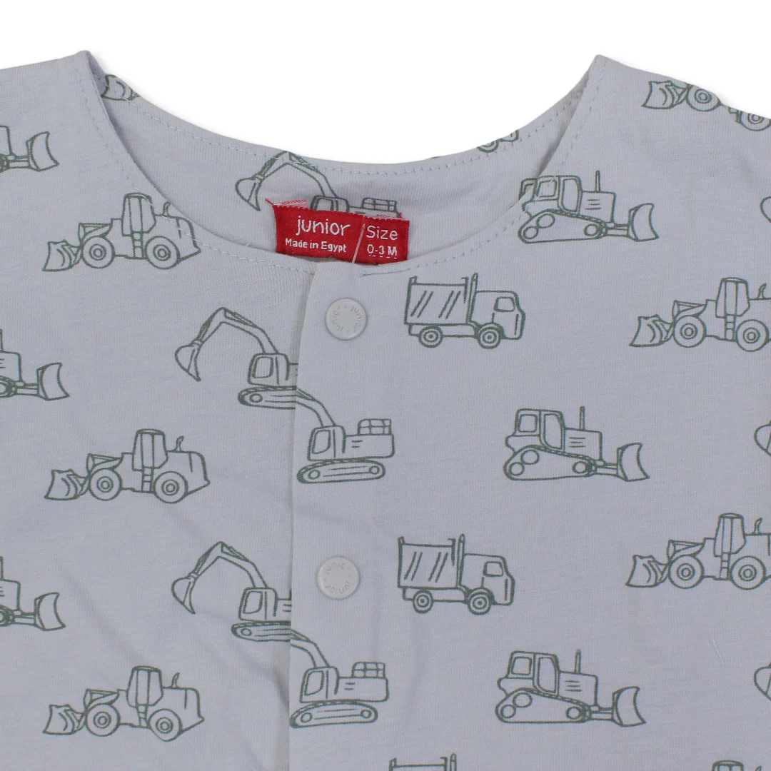 Baby Boys Cotton Romper – Grey with Tools Print - Image 3