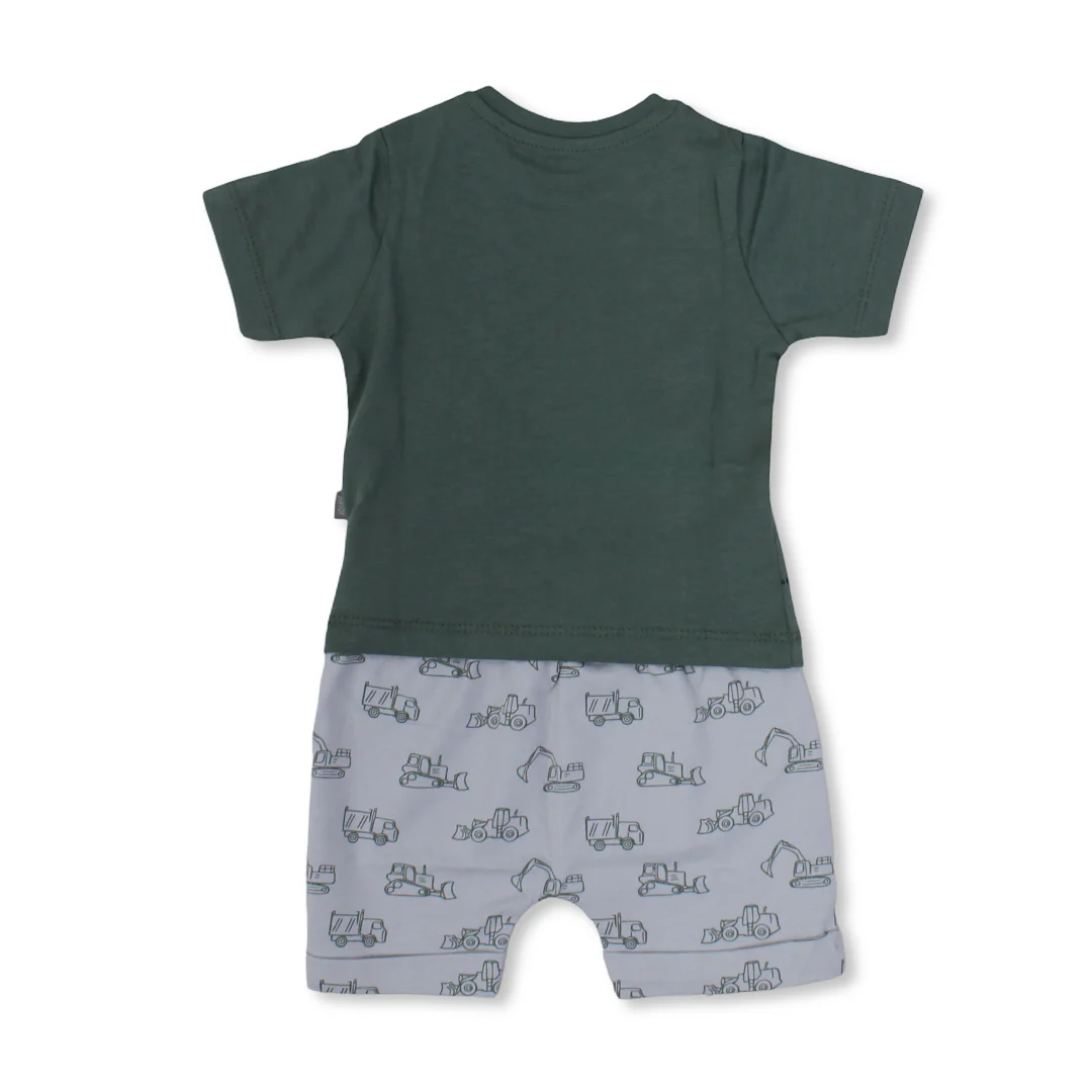 Baby Boys Cotton Pajama – Olive with Tractor Print - Image 2