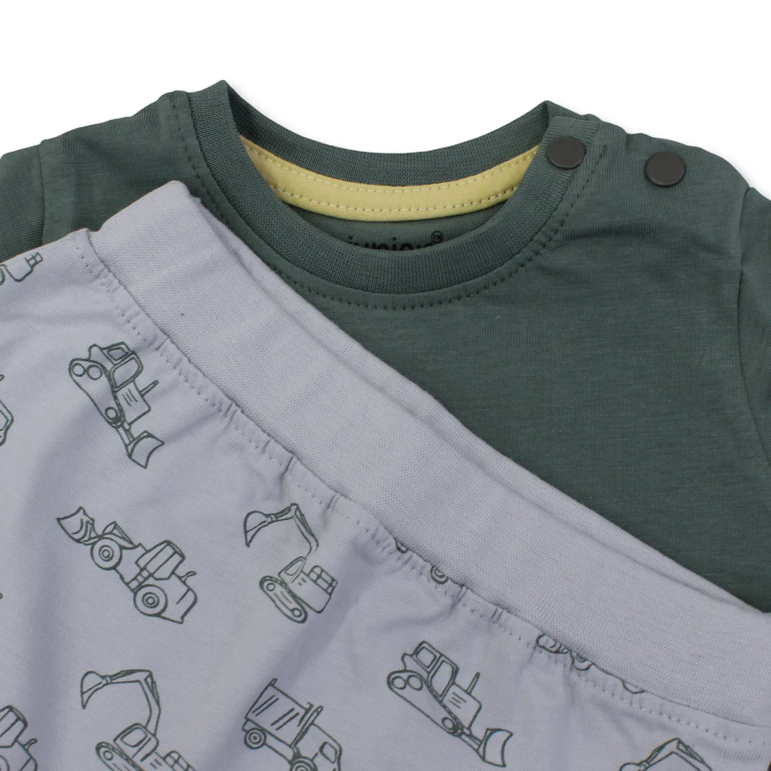 Baby Boys Cotton Pajama – Olive with Tractor Print - Image 3