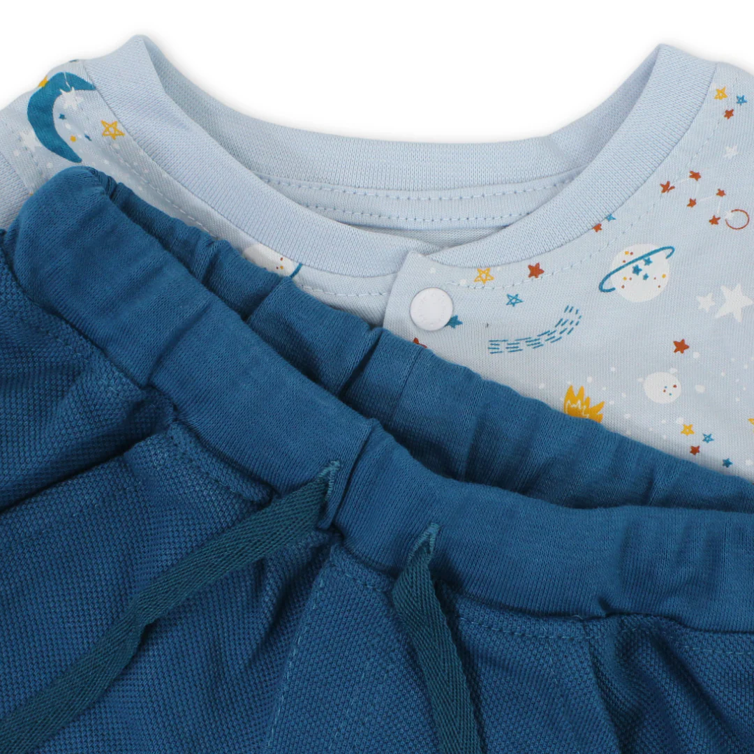 Baby Boys Cotton Sleeveless Pajama – Baby Blue with Space Print - Image 3