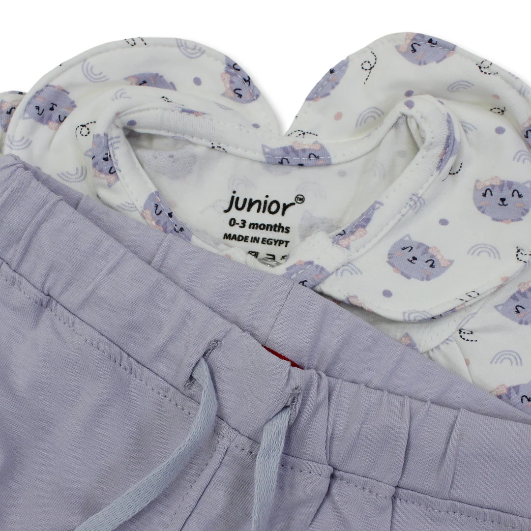 Baby Girls Cotton Pajama – Off-White with Cats Print - Image 3