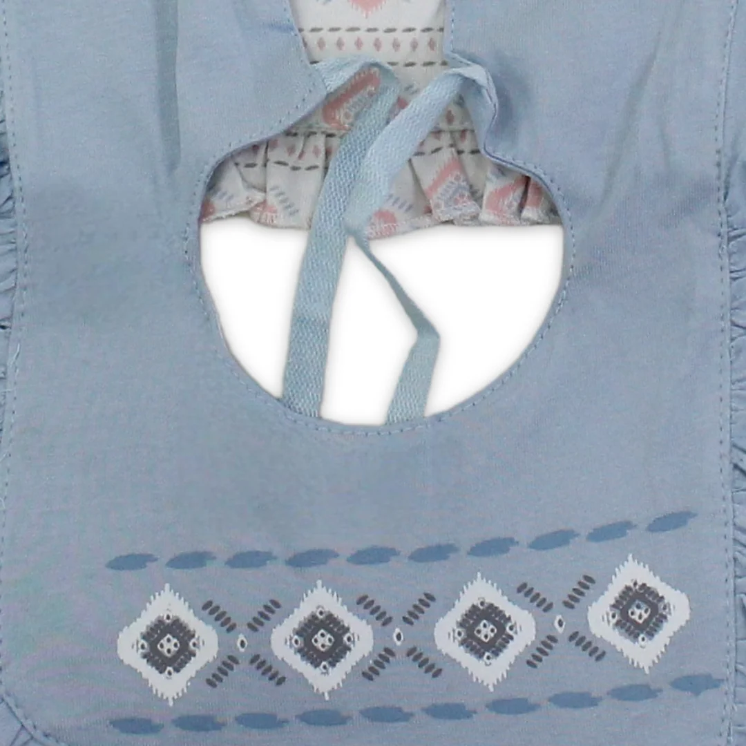 Cotton Baby Bib – Baby Blue & Off-White with Geometric Shapes Print - Image 3
