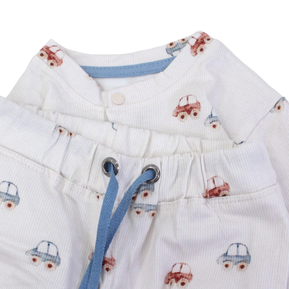 Boys Cotton Pajama – Off-White with Cars Print - Image 3