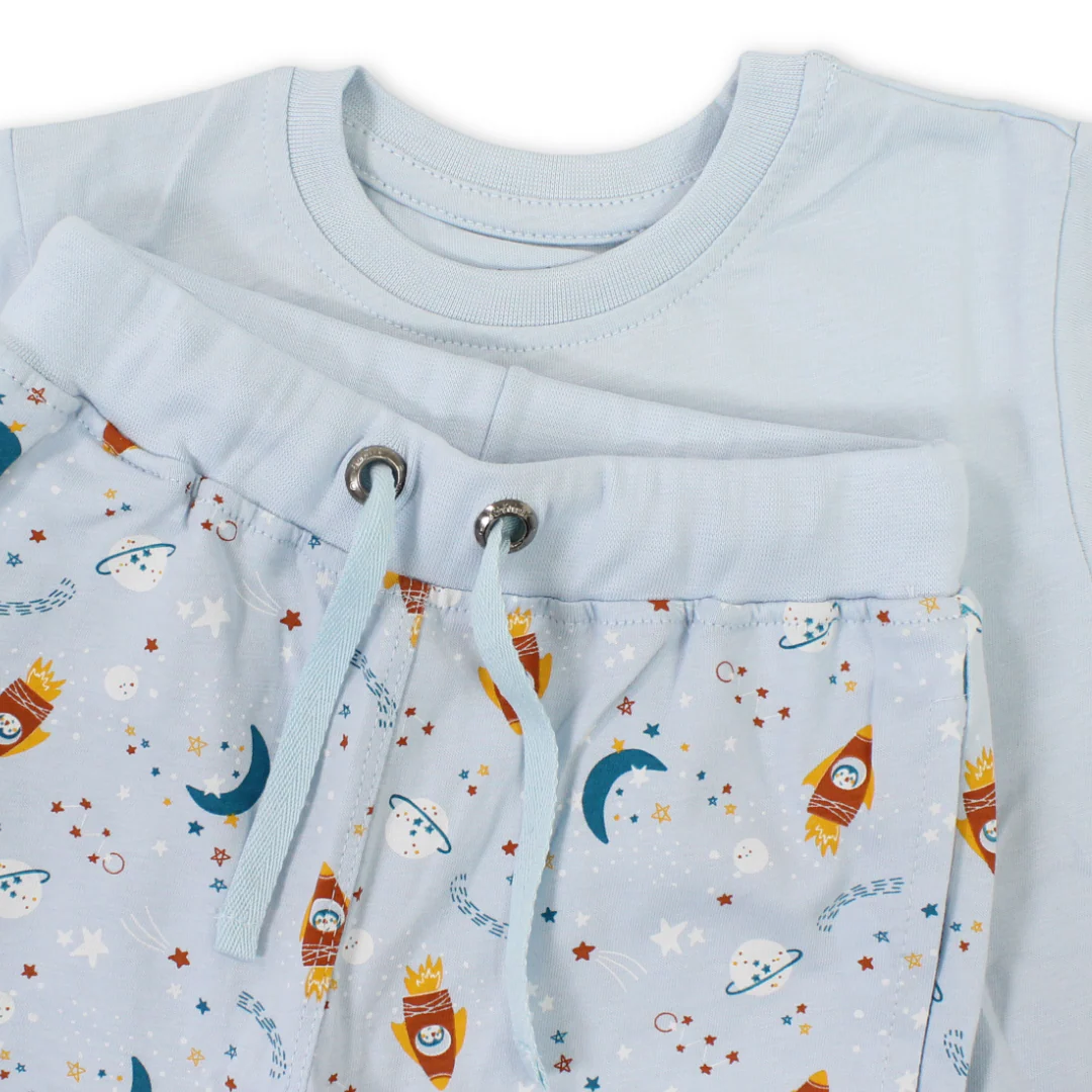 Baby Boys Cotton Pajama – Baby Blue with Space Print - Image 3