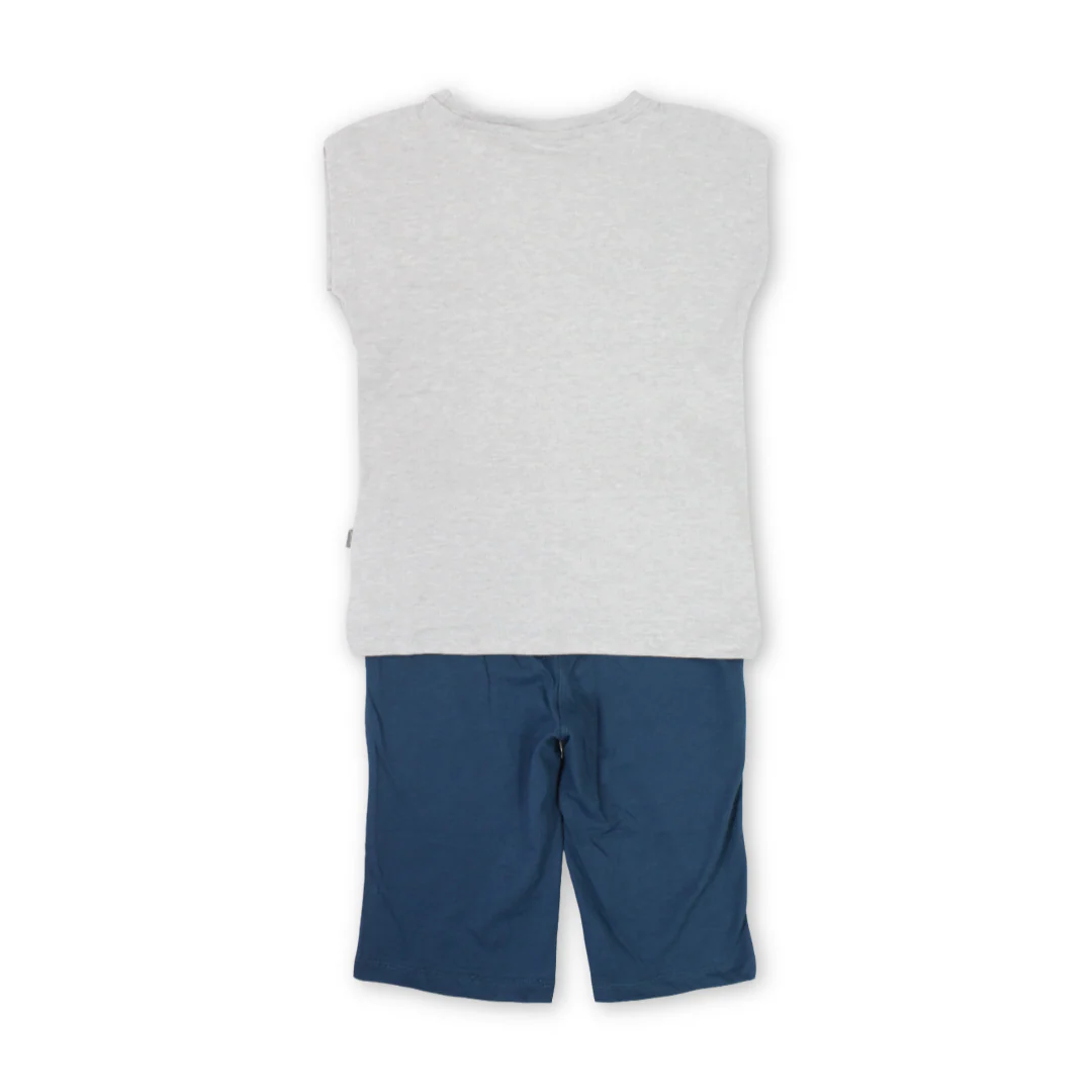 Boys Cotton Sleeveless Pajama – Grey with "Peace Of Mind" Print - Image 2