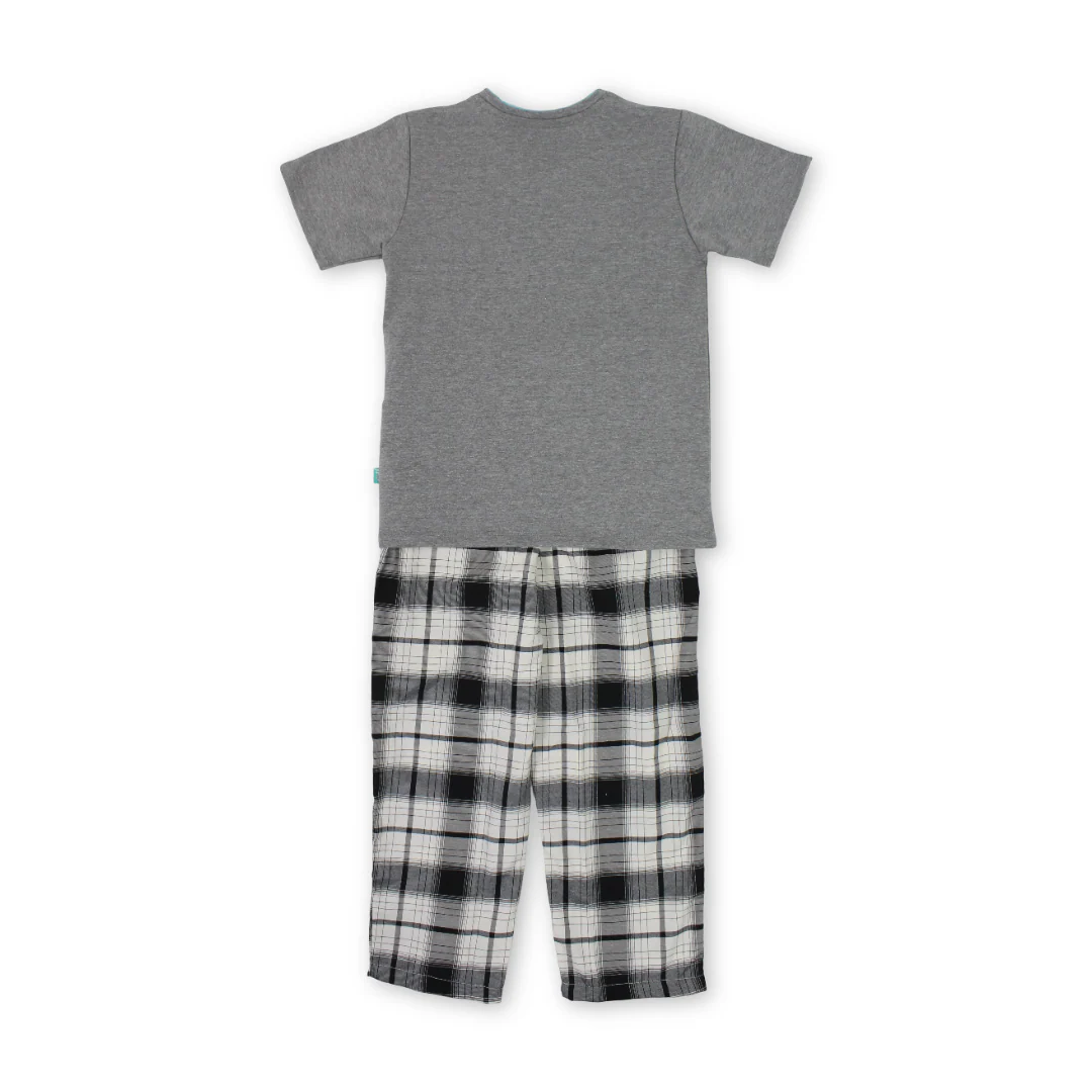 Boys Cotton Pajama – Grey with "Some Thing" Print - Image 2