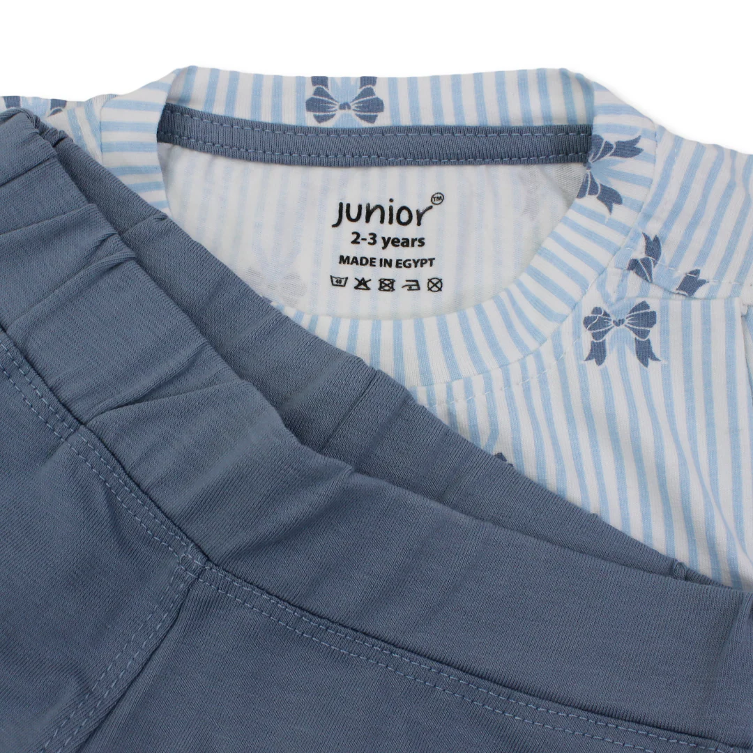 Girls Cotton Pajama – Baby Blue with Bows Print - Image 3
