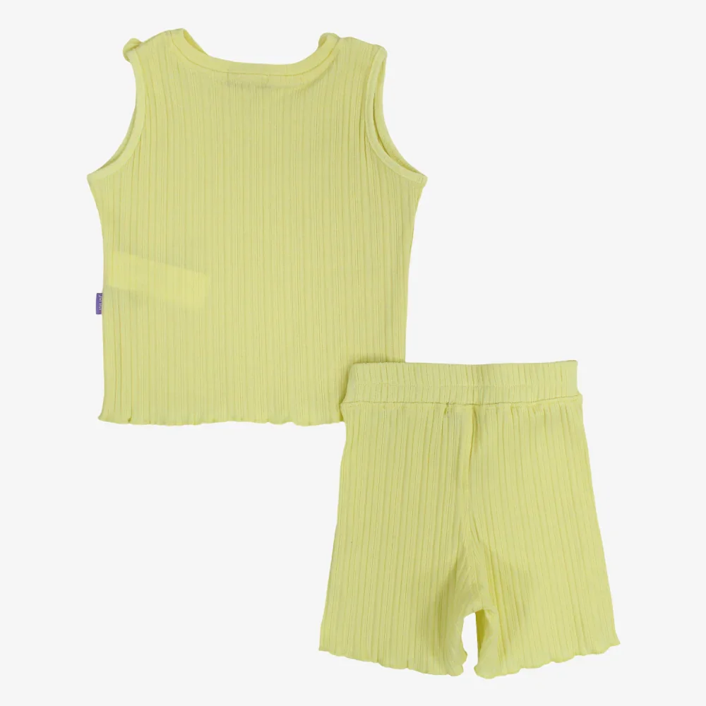 Girls Cotton Ribbed Sleeveless Pajama – Yellow - Image 2
