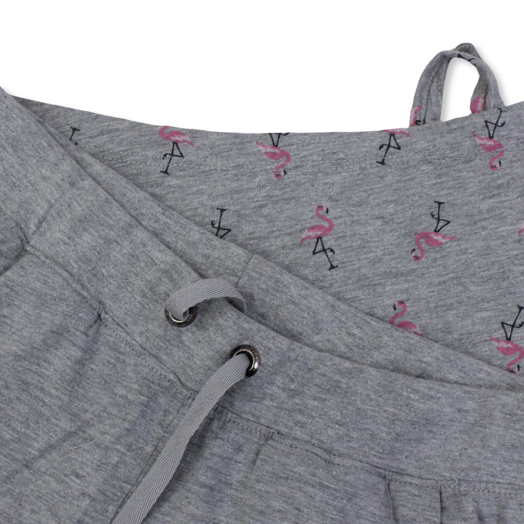 Girls Cotton Pajama – Grey with Swan Print - Image 3