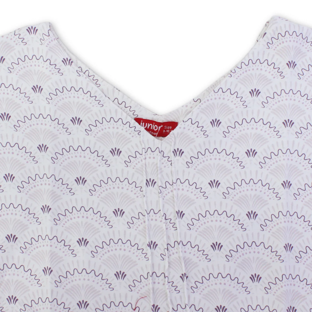 Girls Cotton Sleeveless Dress – Off-White with Fans Print - Image 3