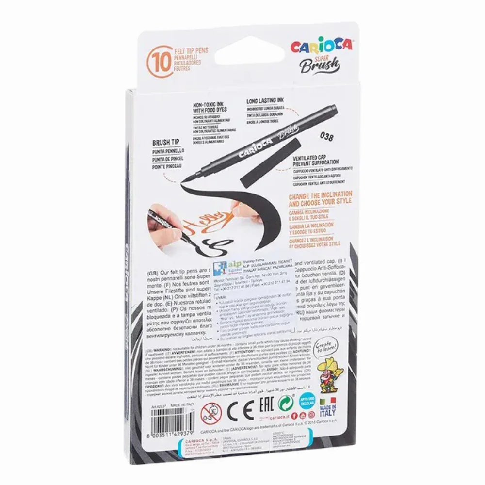 Carioca Brush Tip Coloring Pens – 10 Colors - Image 2