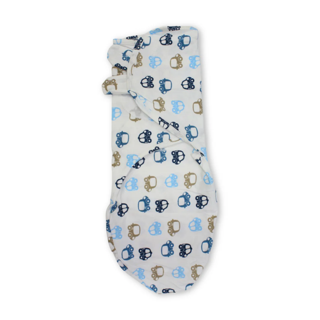 Kolaco Cotton Baby Swaddle – Off-White with Cars Print