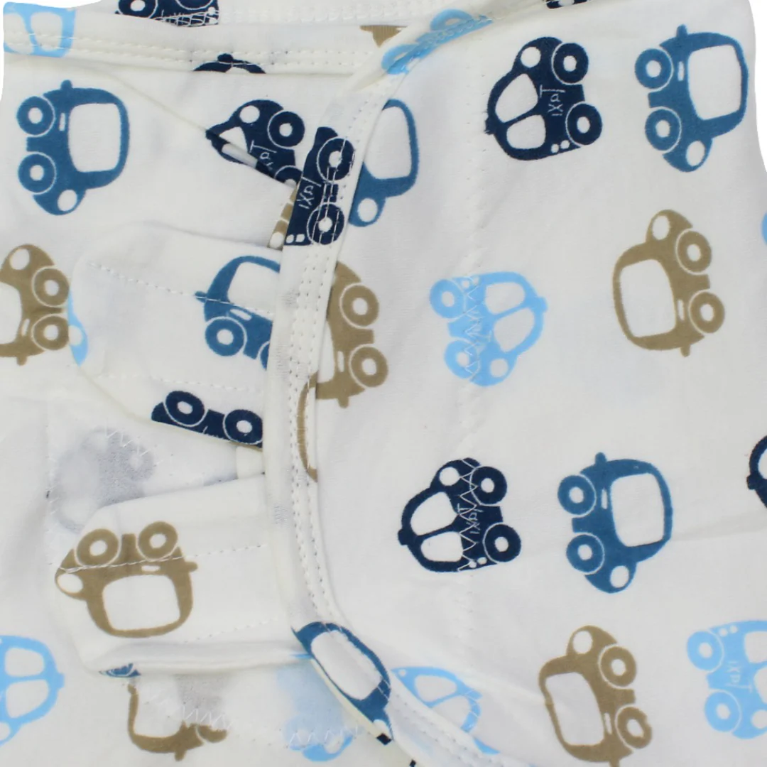 Kolaco Cotton Baby Swaddle – Off-White with Cars Print - Image 5