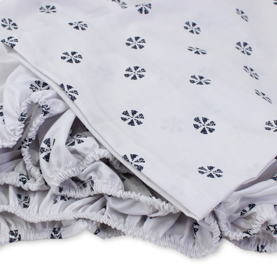Cotton Bed Sheets – White with Floral Print - Image 3