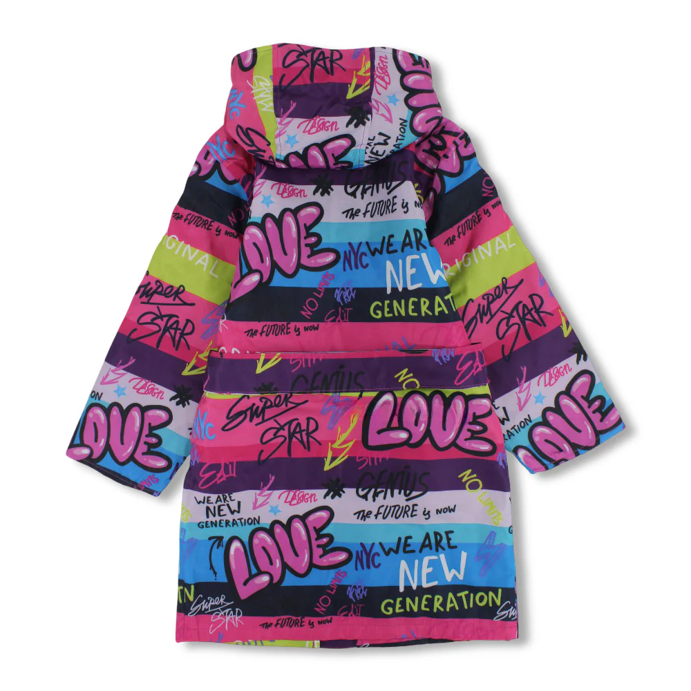 Girls Waterproof Swim Robe – Multicolor with Graffiti Print - Image 2