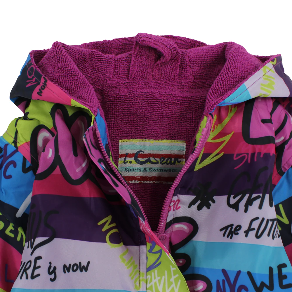Girls Waterproof Swim Robe – Multicolor with Graffiti Print - Image 3