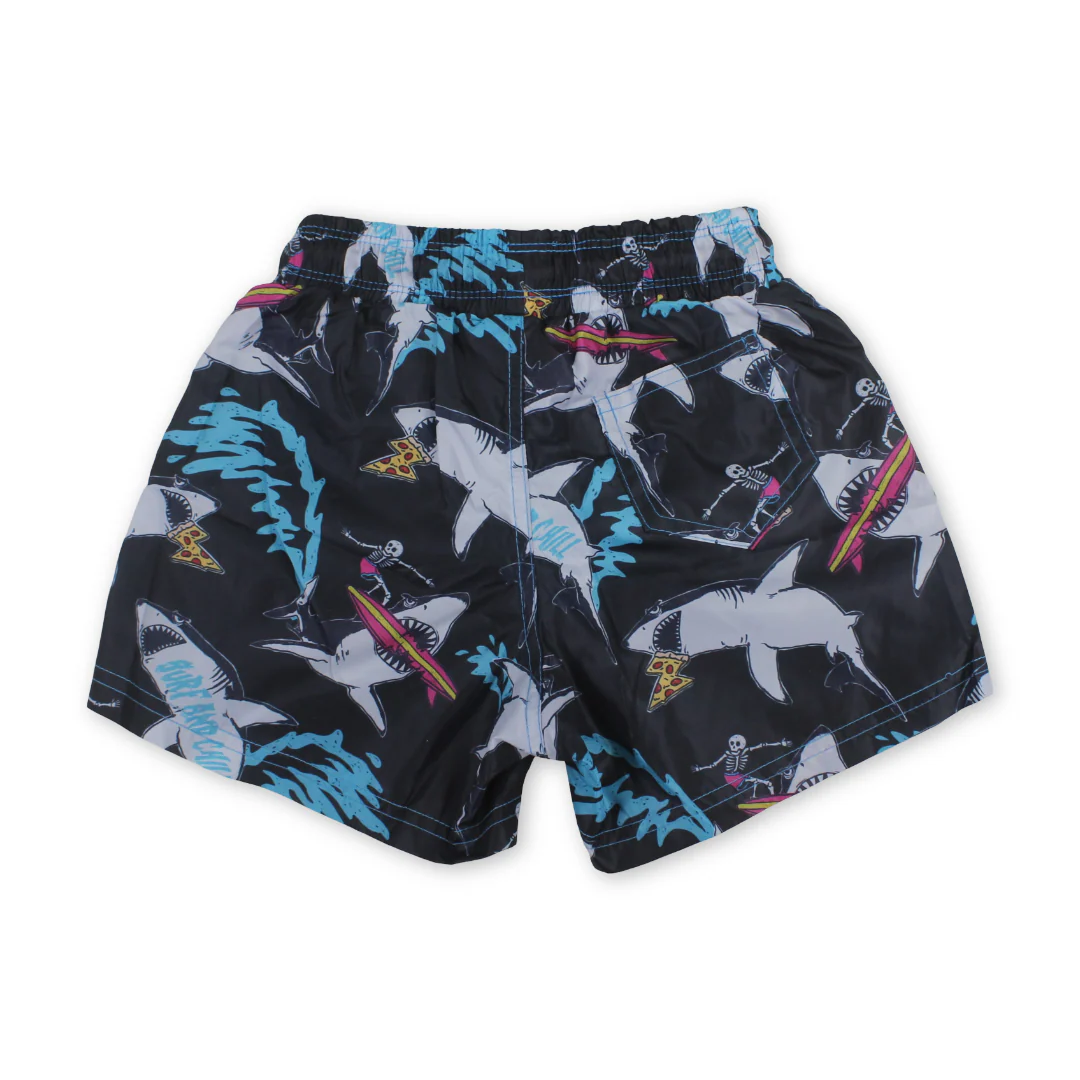 Baby Boys Swim Trunks – Black with Sharks Print - Image 2