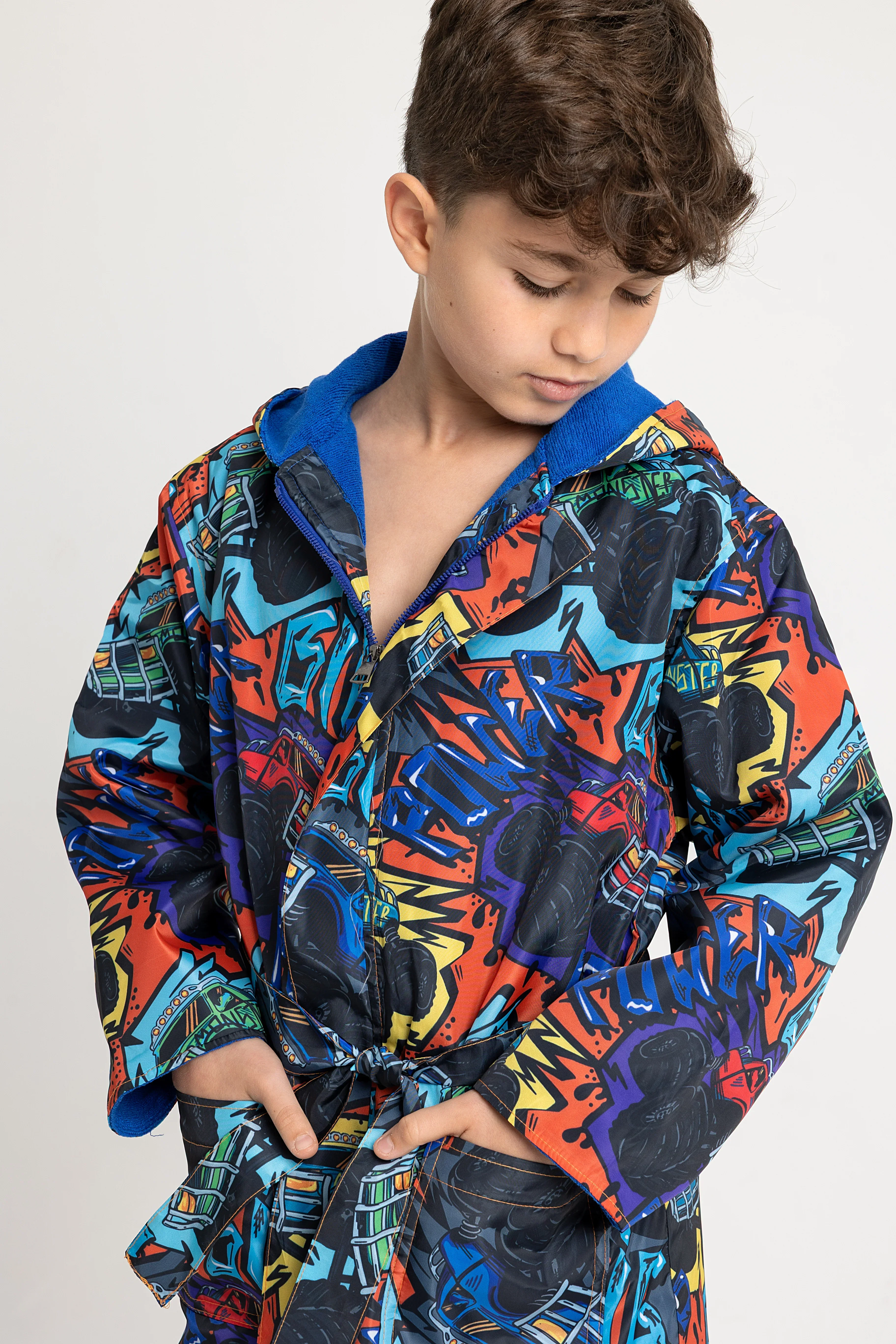 Boys Waterproof Swim Robe – "Monster Truck" Design - Image 3