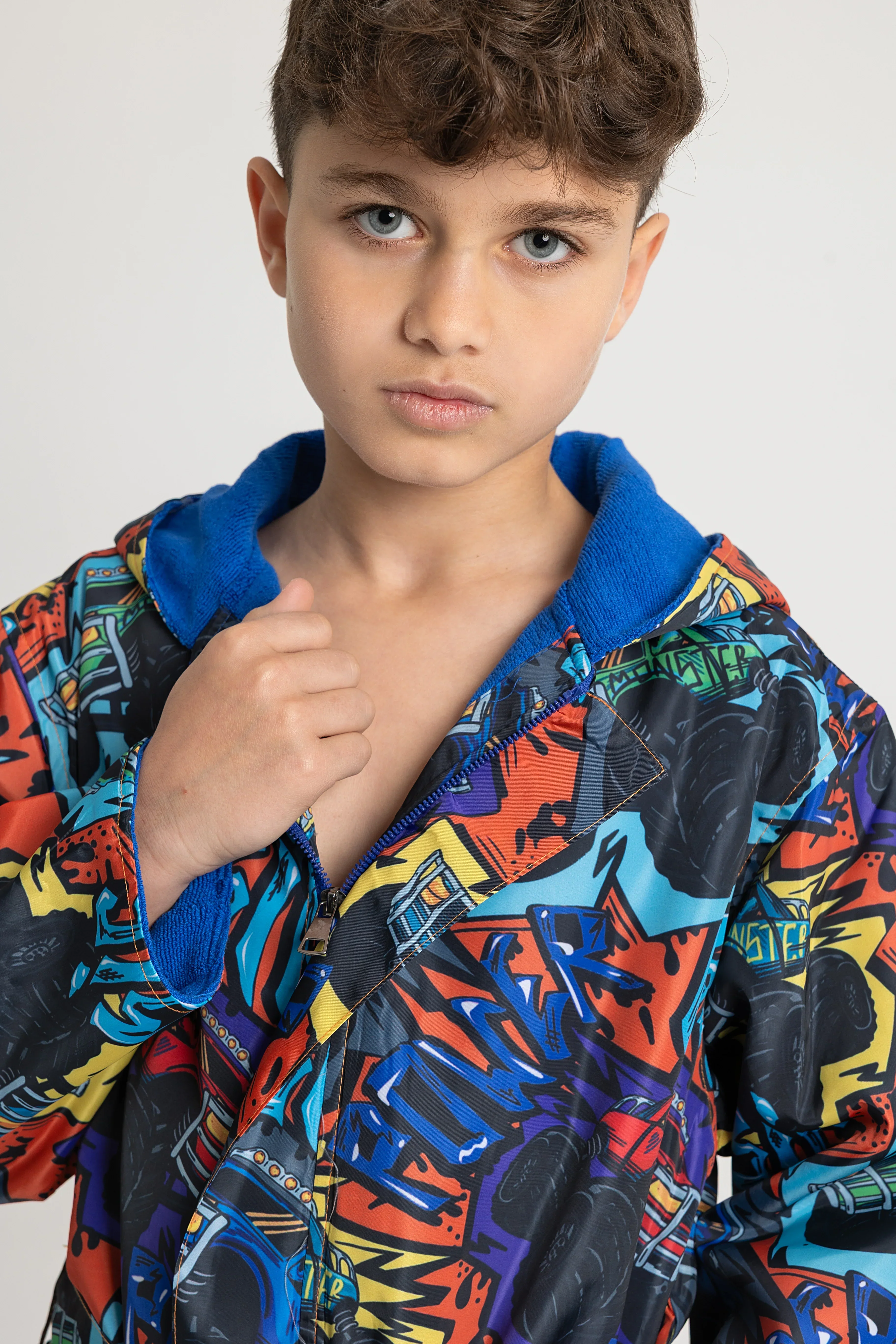 Boys Waterproof Swim Robe – "Monster Truck" Design - Image 4