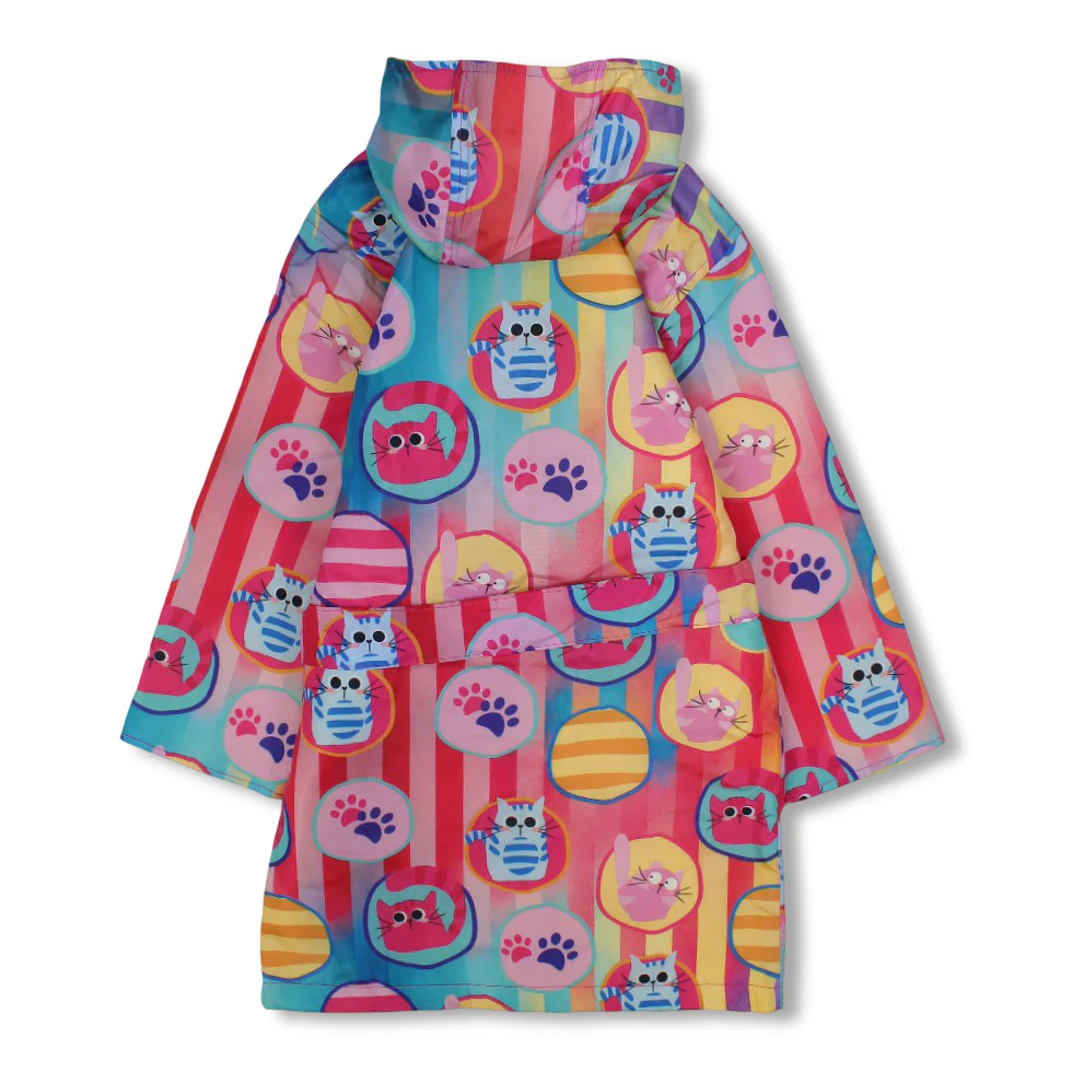 Girls Waterproof Swim Robe – Multicolor with Cats Print - Image 2