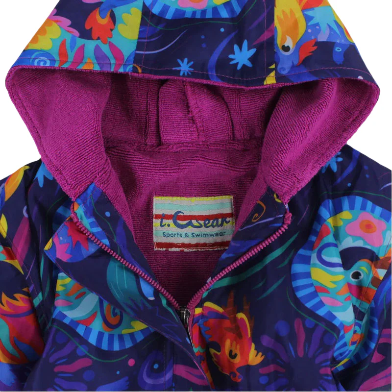 Girls Swim Robe – Navy with Colorful Print - Image 3
