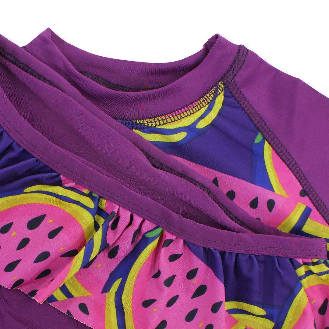 Girls Swimsuit 2-Piece – Purple with Watermelon Print - Image 3