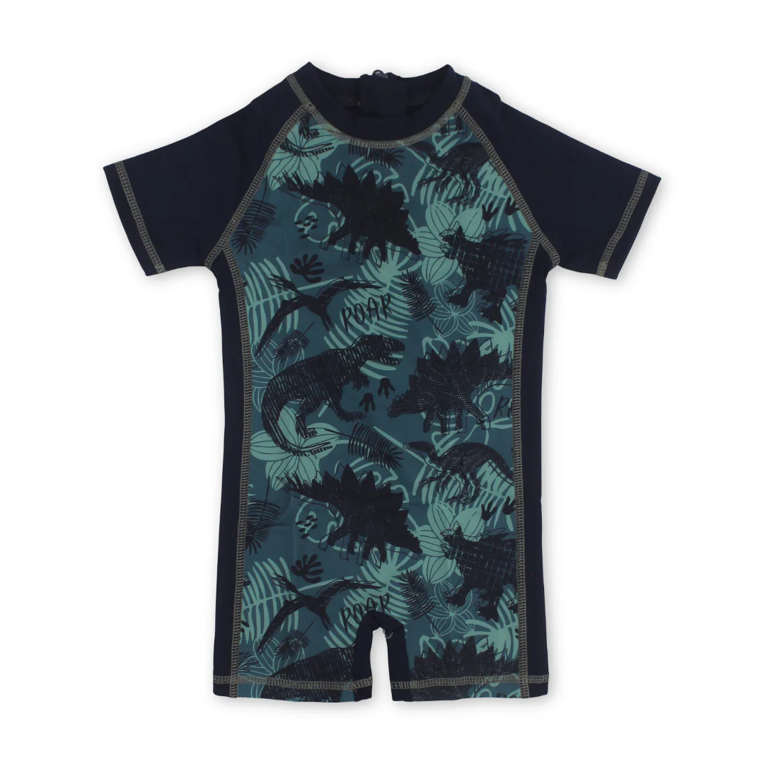 Baby Boys Sunsuit One-Piece – Navy with Dino Print