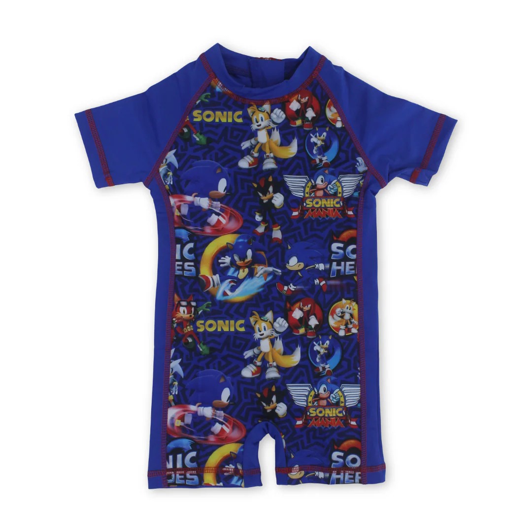 Baby Boys Sunsuit One-Piece – Blue with Sonic Print