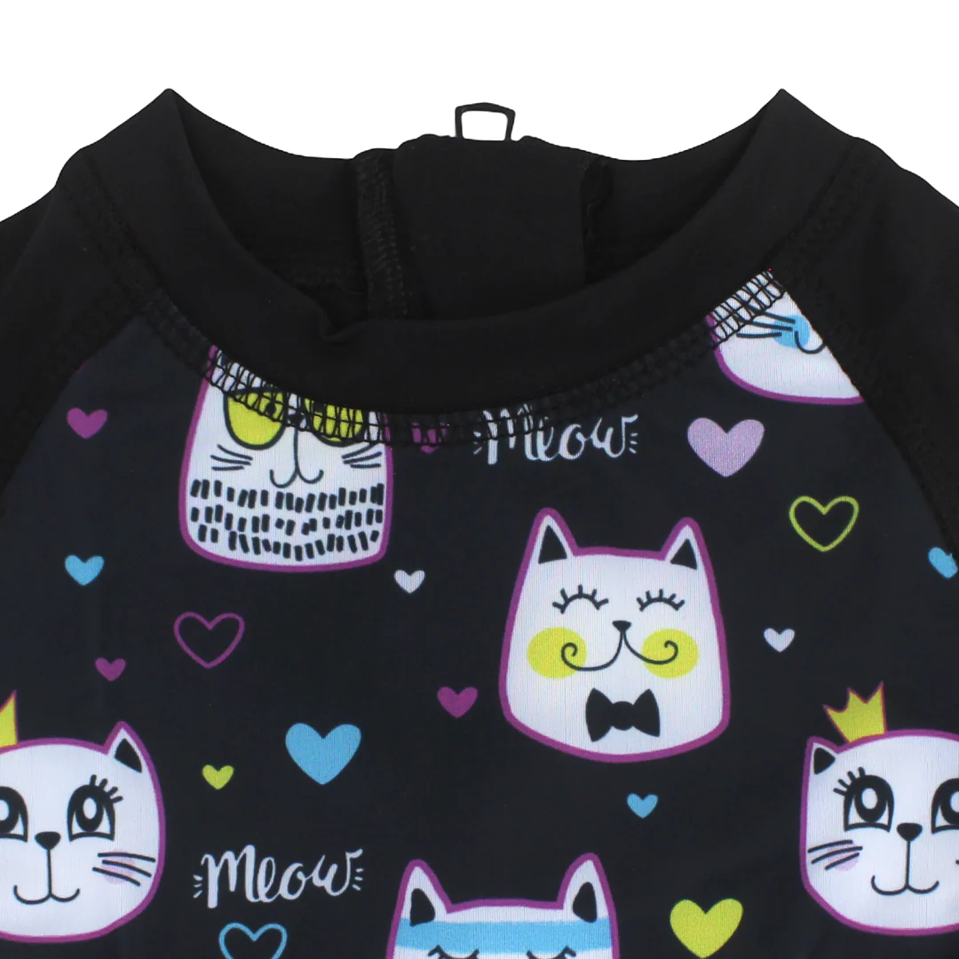 Baby Boys Sunsuit One-Piece – Black with Cats Print - Image 3