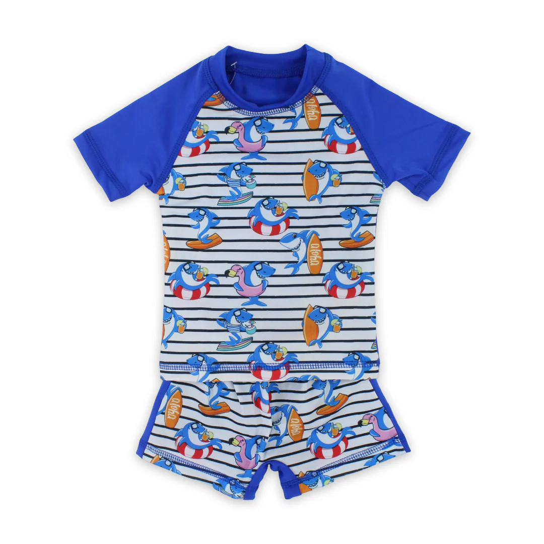 Baby Boys Rash Guard Set – Blue with Shark Print