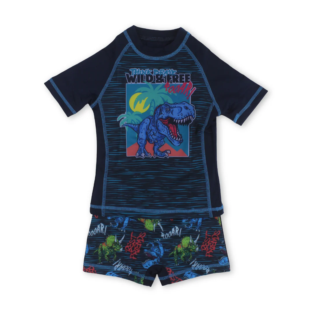 Baby Boys Rash Guard Set – Navy with Dino Print