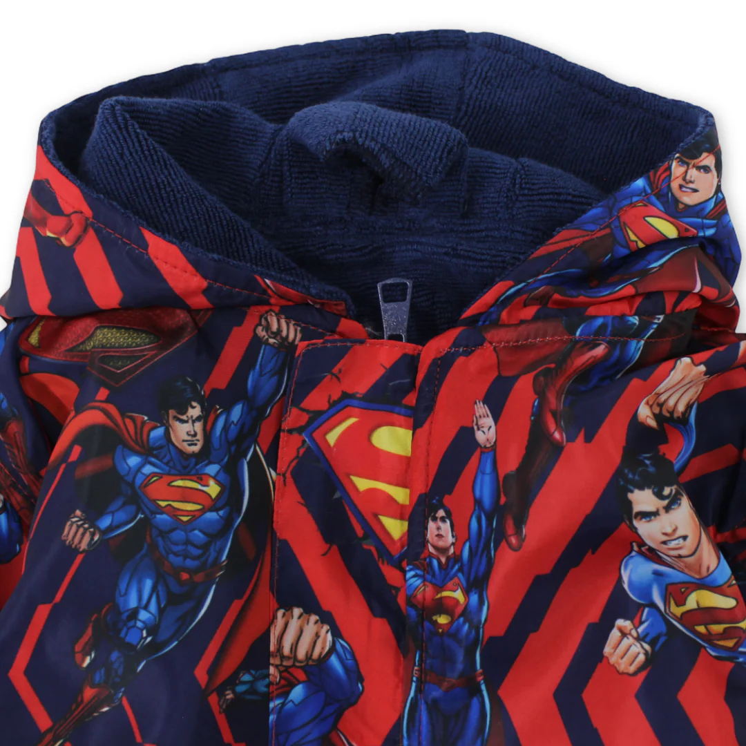 Baby Boys Waterproof Swim Robe – Red with Super-Man Print - Image 3