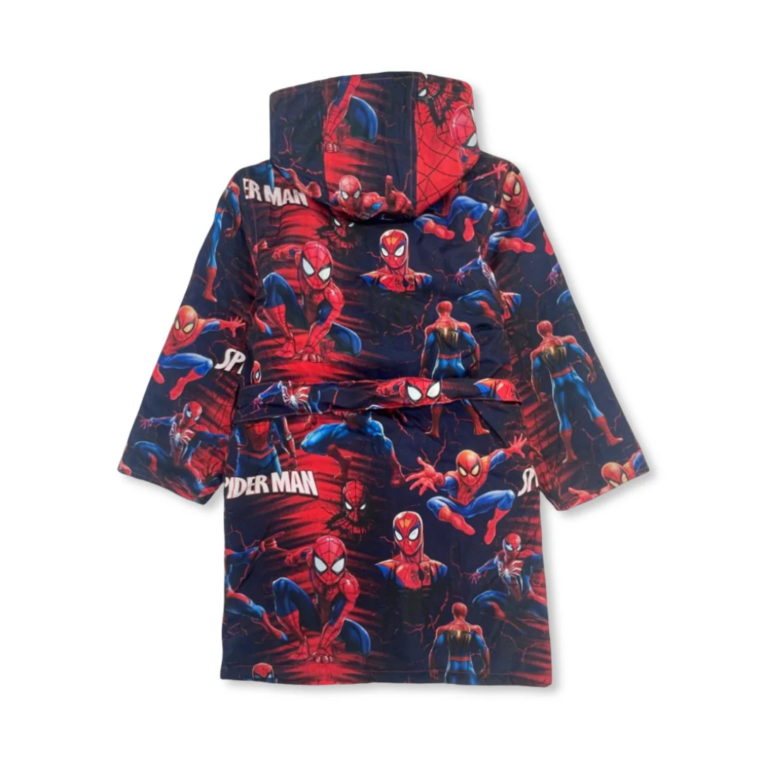 Boys Waterproof Swim Robe – Navy with Spider-Man Print - Image 2