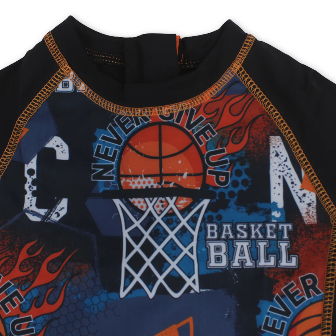 Baby Boys Sunsuit One-Piece – Navy with Basket Ball Print - Image 3